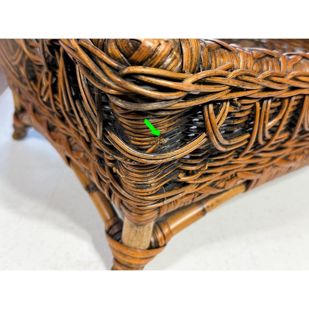 Vintage Footed Rattan Wicker Basket Tray Handles Wooden Base 17" x 13" - Picture 7 of 7